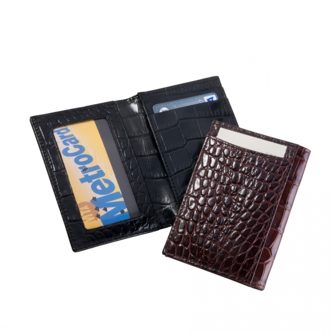 Card Case With Id Holder Crocodile Embossed Leather Rifflounge