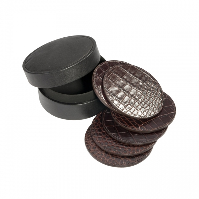 6 Coasters In Nesting Box Â crocodile Embossed Leather Omia